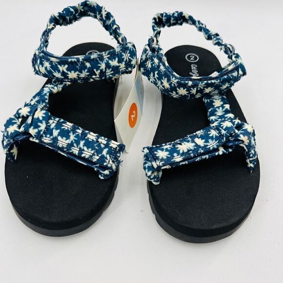 Cat & Jack Kids Girls Navy Blue Floral Platform Sport Sandals Size 2 - Picture 1 of 11